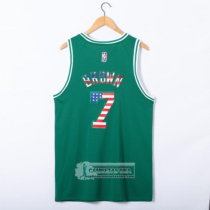 Camiseta Boston Celtics Jaylen Brown NO 7 75th Bandera Edition Verde